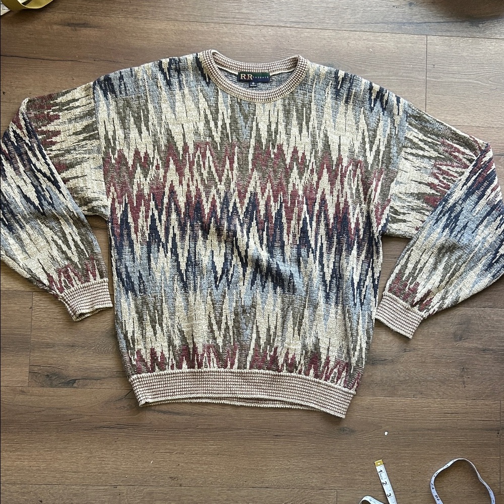 R and R casuals Vintage Patterned Crewneck Sweater - Multi Color !! XL